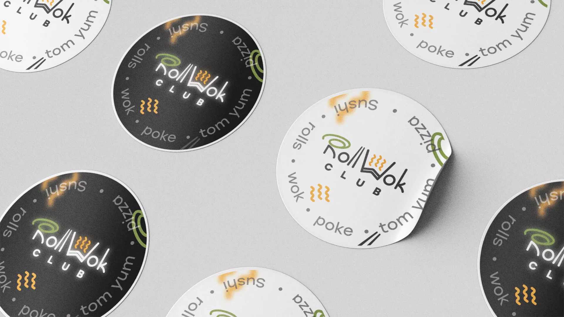 Разработка наклеек для суши-бара «Roll Wok Club» в Спасске